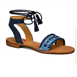 Jack Rogers Tate Raffia Sandals Size 6 Lace Up - midnight navy